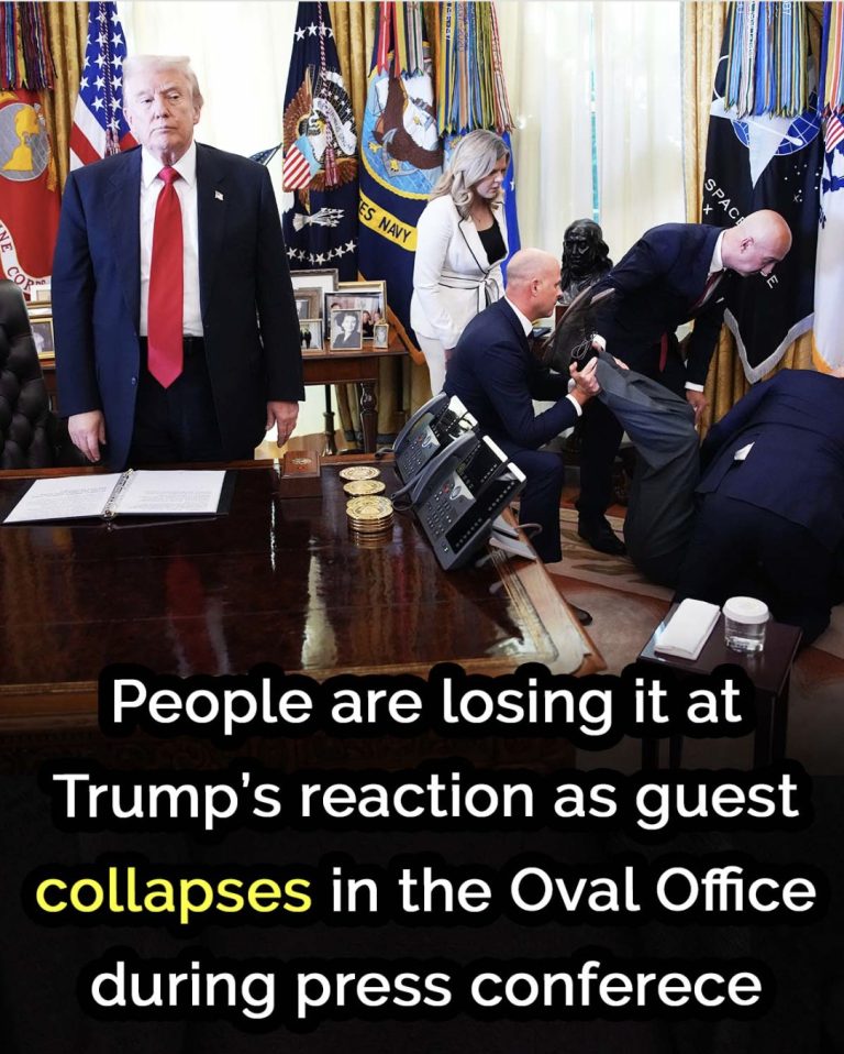 People are losing it at Trump’s reaction as guest collapses in the Oval Office during press conference