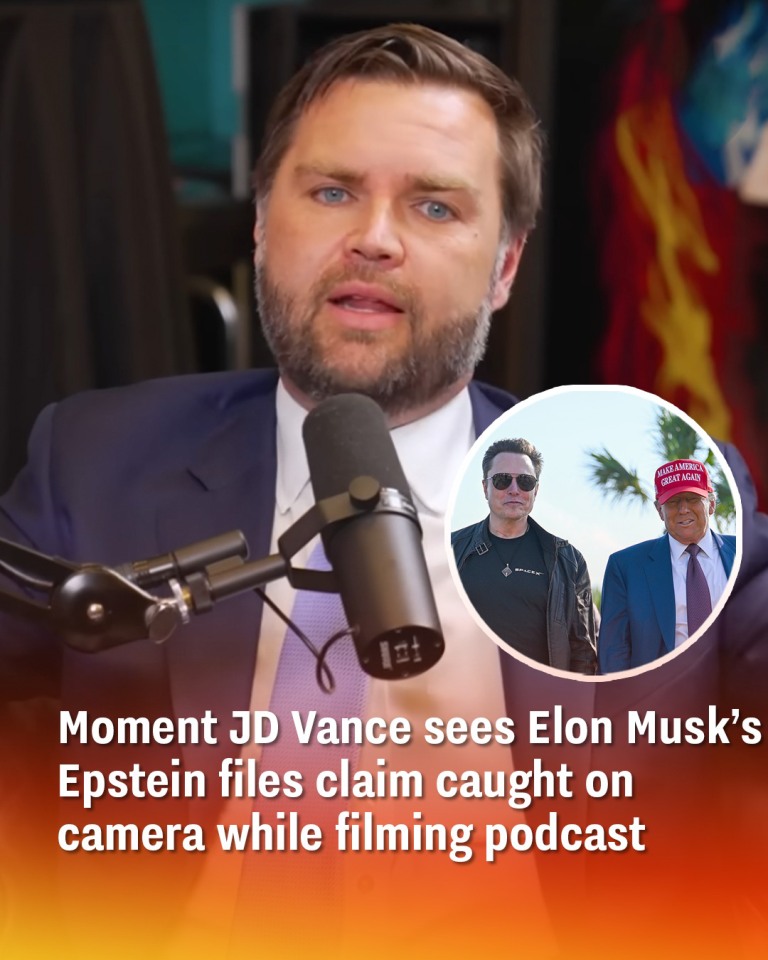 Moment JD Vance sees Elon Musk’s Epstein files claim caught on camera while filming podcast